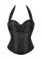 Vintage Jacquard Brocade Halterneck Overbust Corset Top With Cups