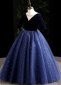 Navy Blue Kids Girls Velvet Tulle Masquerades Formal Dress 1