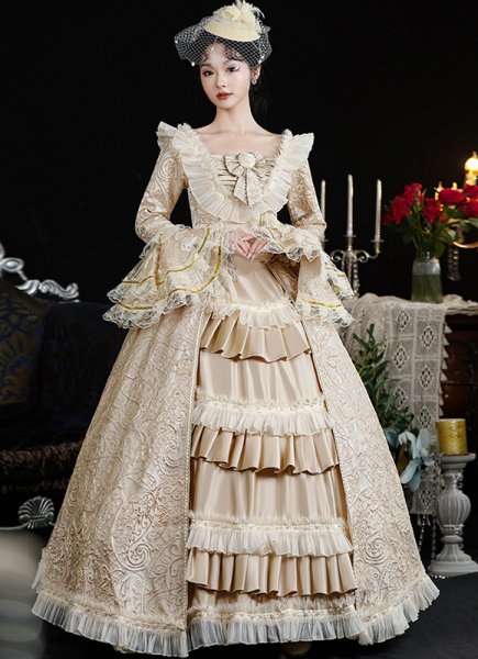 Vintage Champagne Rococo Baroque Marie Antoinette Dress Masquerade Gown