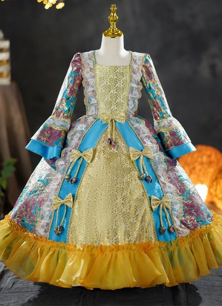 Children Blue Green Purple Victorian Ball Gown Girls Renaissance Masquerade Dresses
