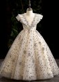 Children Butterfly Sleeve Sequin Champagne Tulle Prom Homecoming Dress