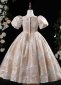 Vintage Champagne Jacquard Dress Banquet Flower Girl Dresses 3