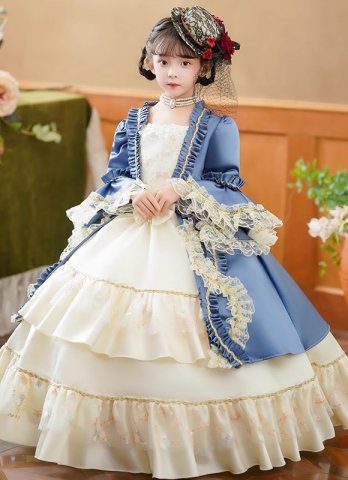 Children Blue Victorian Ball Gown Girls Marie Antoinette Masquerade Dresses