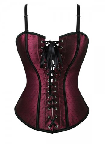 Polka Dot Lace Overbust Corset With Spaghetti Straps
