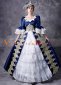 Blue Long Sleeve Lace Embroidered Rococo Renaissance Ball Gown Reenactment Theater Dress
