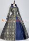 Vintage Blue Floral Brocade Victorian Dress for Women
