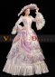 Pink Long Flare Sleeves Lace Embroidered Vintage Rococo Women Party Dress with Hat 2