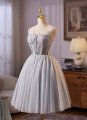 Custom-Made Gray Corset Spaghetti Straps Short Party Formal Dress