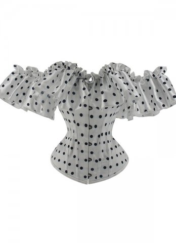 White Black Dot Corset Top With Bardot Sleeve