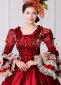 Red Long Flare Sleeves Vintage Lace Floral Wedding Masquerade Ball Gown Dress 5