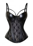 Black PU Lace Spaghetti Strap Boned Long Line Corset Top