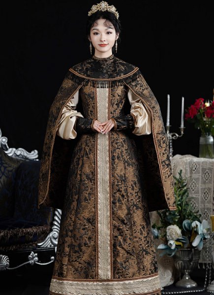 Medieval Vintage Coffee Queen Tudor Gown Robe Histoircal Reenactment Theater Drama Dress