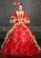 Red Long Flare Sleeves Lace Sequin Rococo Wedding Ball Gown Dress