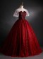 Burgundy Sequin Tulle Long Prom Dress 1