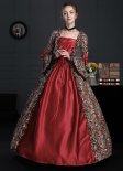 New Renaissance Georgian Victorian Ball Gown Wine Red Floral Cotton 18th Century Victorian Dress