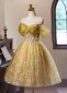 Yellow Applique Sequin Short Formal Dress