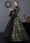 Cheap Black Gold Floral Brocade Victorian Dress 2