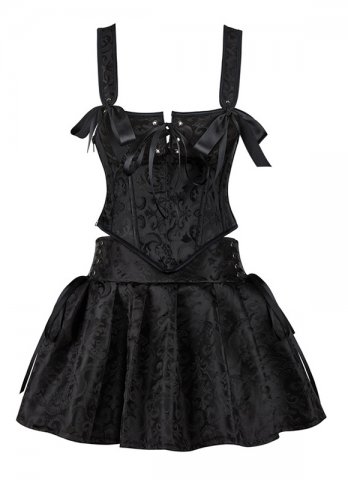 Vintage Historically Inspired Brocade Black Overbust Corset