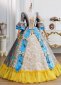 Blue Floral Brocade Historical European Court Victorian Ball Gown 2