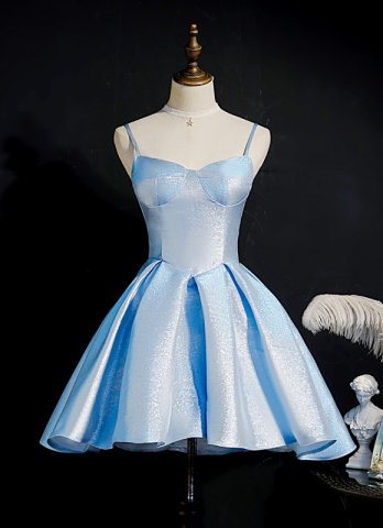 Custom-made Shiny Blue Spaghetti Straps Corset Evening Dresses