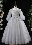 Gray Girls Princess Sequin Wedding Party Dress