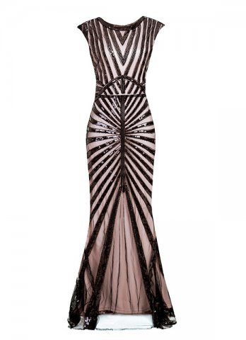 1920s Sequin Art Deco Maxi Party Long Dress