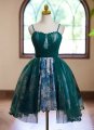 Green Spaghetti Straps Jacquard Brocade Tulle Prom Party Dress