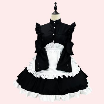 Black Long Sleeves Cosplay Maid Dress Uniform
