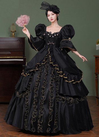 Renaissance Black Dark Fantasy Witch Halloween 17th Century Gown Costumes
