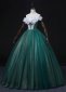 Dark Green Off Shoulder Tulle Long Evening Dress 1