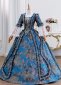 Blue Floral Brocade Victorian Ball Gown Historical Masquerade Dress 2