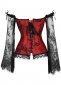 Lace Overlay Long Sleeve Red Overbust Corset Top