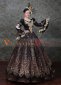 Black Long Flare Sleeves Lace Embroidered Vintage Rococo Masquerade Gown Theater Costume