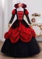 Retro Medieval Wine Red Halloween Masked Ball Gowns Prom Dresses Lace Three Quarter Sleeve Stand Neckline Floor Length Long Vampire Dress