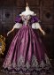 Purple Velvet Gold Embroidery Off the Shoulder Victorian Rococo Ball Gown 2