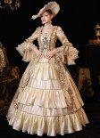 Women Champagne Masquerade Party Dress Renaissance Reenactment Theater Costume