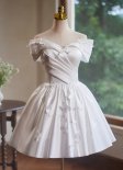 Sheath Off-the-Shoulder White Satin Mini Party Dress