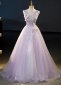 Princess V Neck Floor Length Tulle Prom Dresses With Sequins