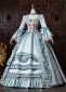 Blue Floral Brocade Bow Lace Long Sleeve Victorian Tea Party Dress 3