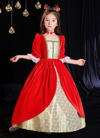 Children Red Victorian Christmas Dickens Caroler Carol Holiday Dress