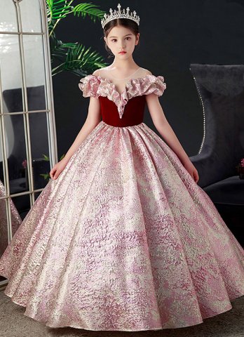 Burgundy Kid Girls Princess Christmas Party Flower Dress