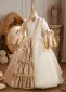 Champagne Satin Long Sleeves Girls Historical Victorian Party Dress 3