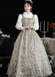 Two Piece Set Medieval Blue Vintage Women Princess Daily Dress Theater Drama Gown