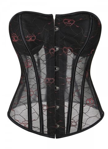 Mesh Pprinted Skull Pattern Overbust Corset