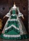 Green Floral Jacquard Brocade Lace Long Sleeve Victorian Dress Holiday Party Costume 3