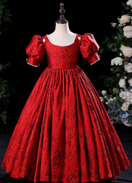 Christmas Girls Jacquard Bead Ball Gown Birthday Party Dress