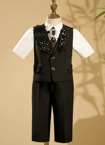 Boys Suits 4 Piece Slim Fit Kids Tuxedo Suits Kids Formal Dress Blazer Pants Vest for Wedding