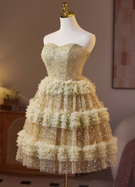 A-Line Tiered Short Appliqued Club Prom Dress with Sequins