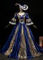 Retro Navy Blue Rococo Masked Prom Dress Women Halloween Carnival Valentine Day Evening Prom Gown with Hat