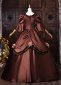 Brown Satin Lace Flower Short Sleeve Floor Length Masquerade Dress 4